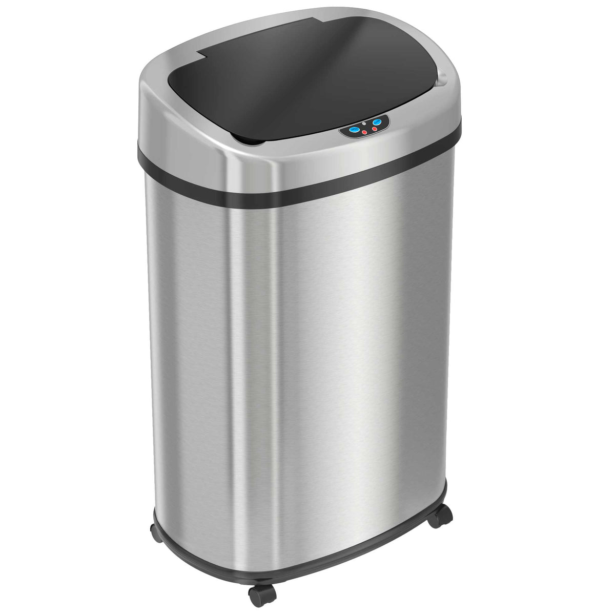 iTouchless 13 Gallon Stainless Steel Rolling Sensor Trash Can with Wheels and Odor Filter