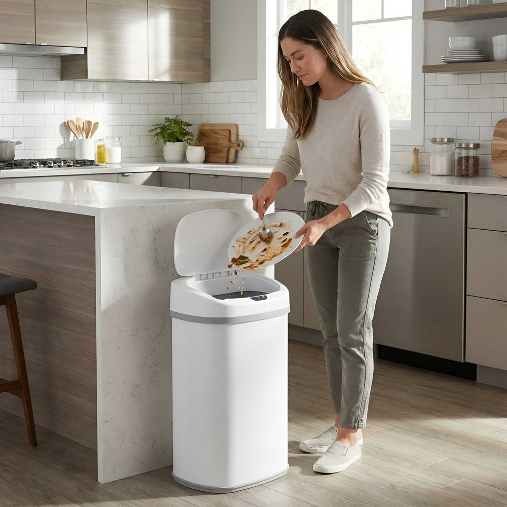 50 Liter / 13 Gallon Oval Chalk White Stainless Steel Sensor Kitchen T ...