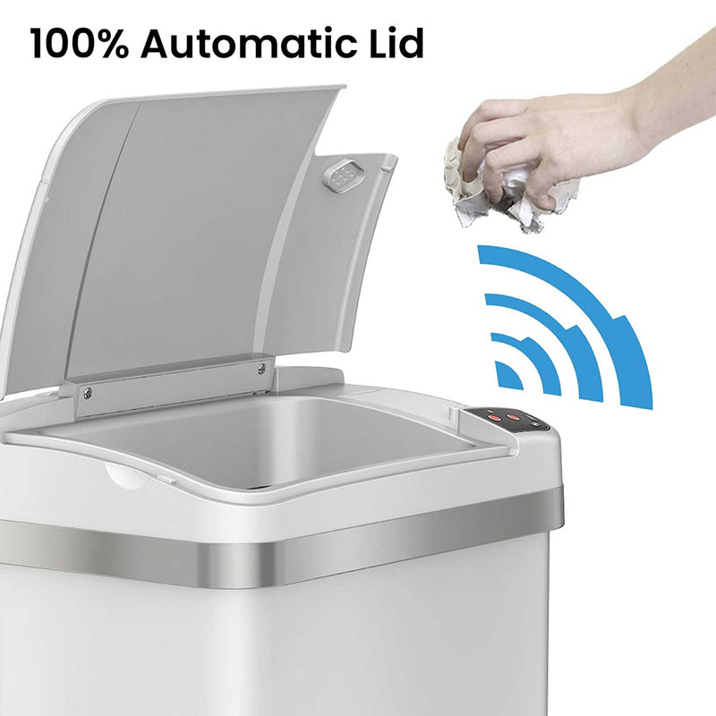 2.5 Gallon / 9.5 Liter White Sensor Bathroom Trash Can with Odor Filter and Lemon Fragrance 100% Automatic Lid