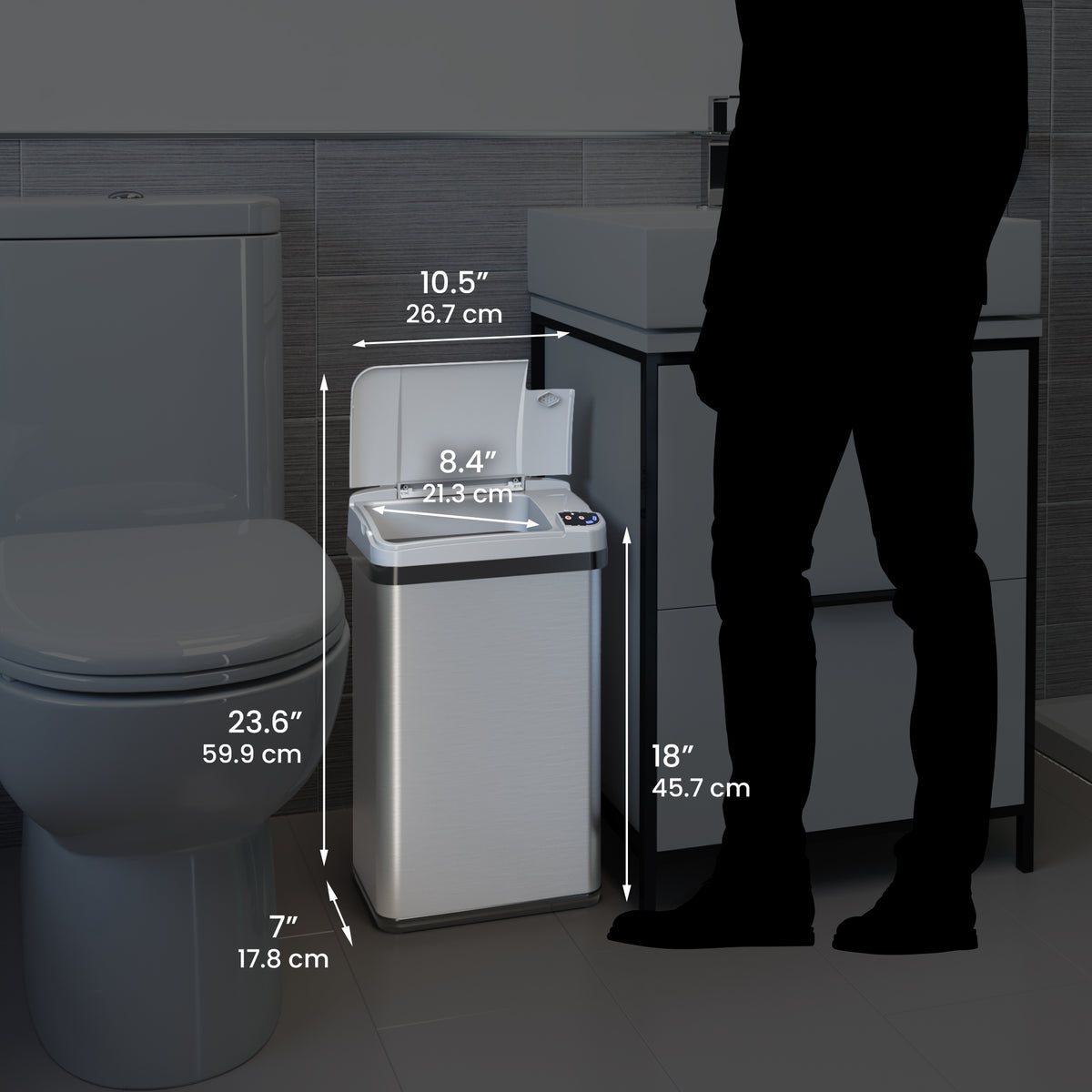 4 Gallon / 15 Liter Sensor Bathroom Trash Can dimensions