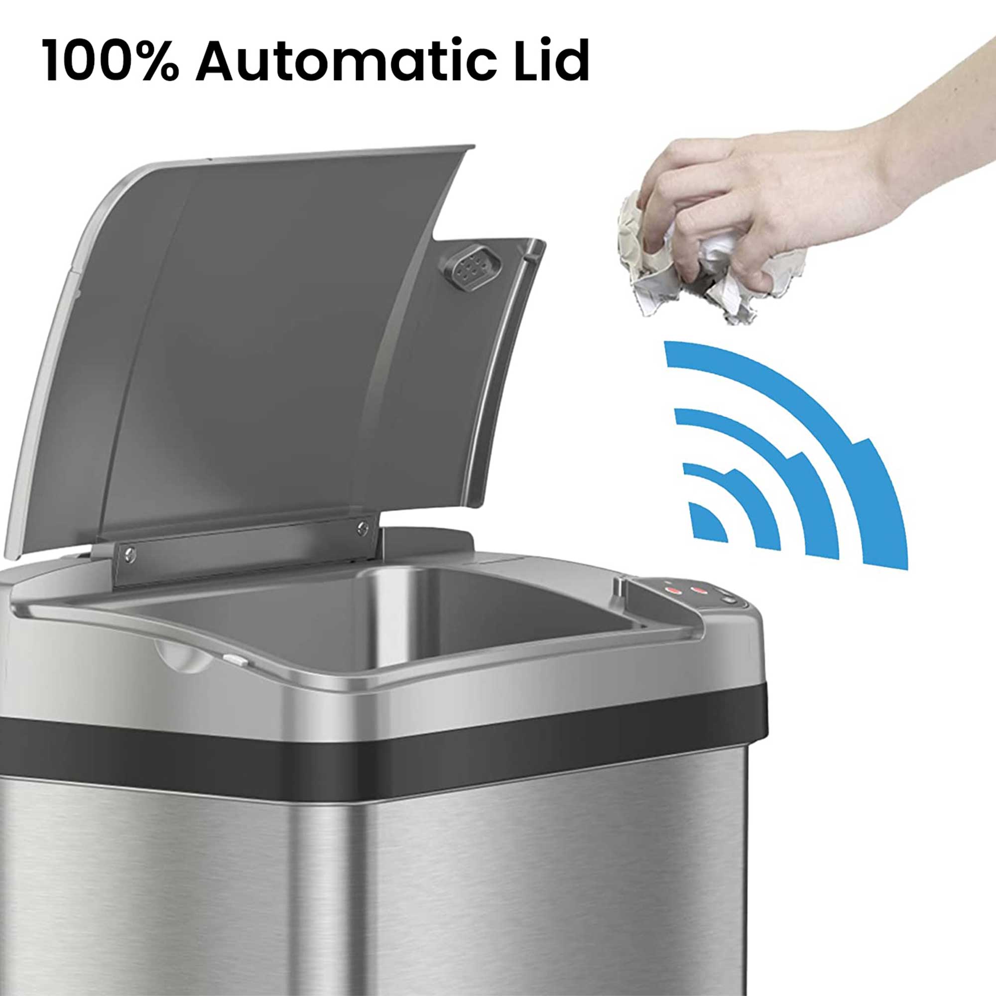 4 Gallon Stainless Steel Slim Sensor Trash Can (Left Side Lid Open) –  iTouchless Housewares and Products Inc.