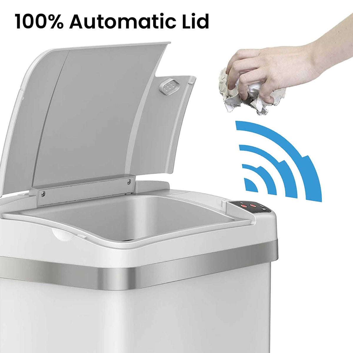 4 Gallon / 15 Liter White Sensor Bathroom Trash Can with Odor Filter and Lemon Fragrance 100% Automatic Lid