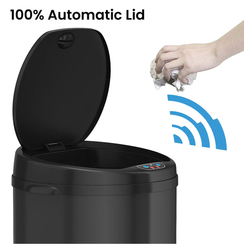 iTouchless 8 Gallon Black Stainless Steel Sensor Trash Can with Odor Filter 100% Automatic Lid