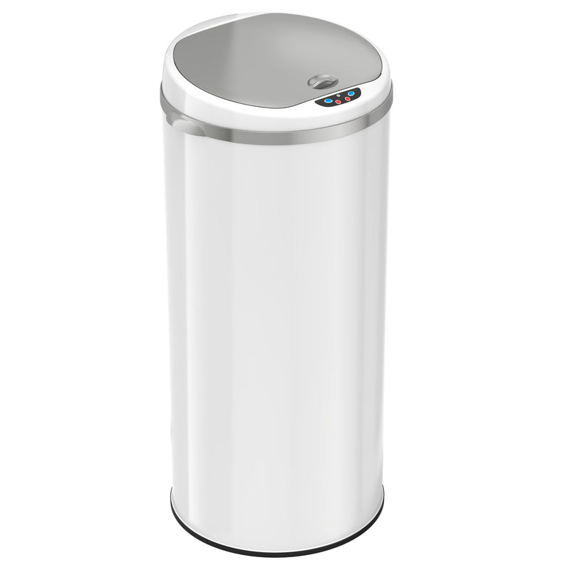 50 Liter / 13 Gallon Round White Stainless Steel Sensor Kitchen Trash ...