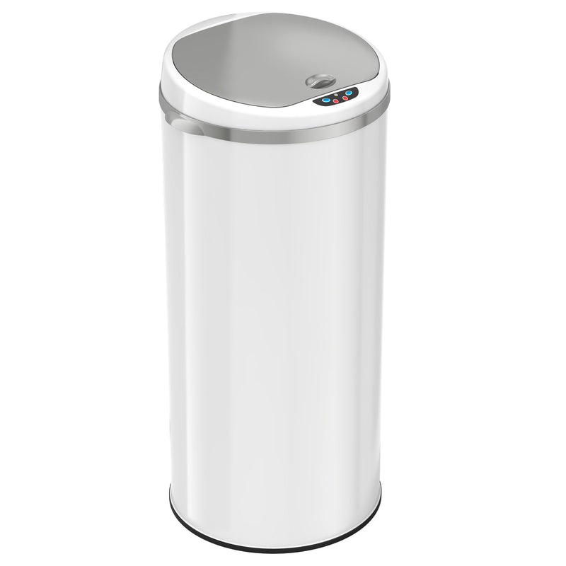 iTouchless 13 Gallon White Stainless Steel Sensor Trash Can with Odor Filter