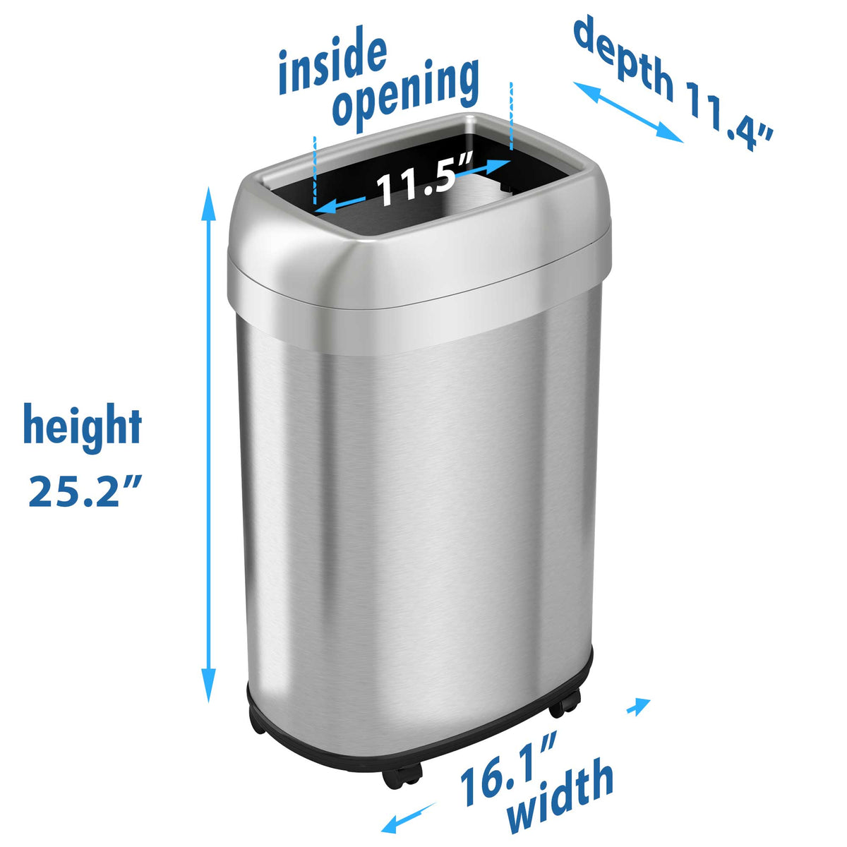 13 Gallon Elliptical Open Top Trash Can with Wheels dimensions