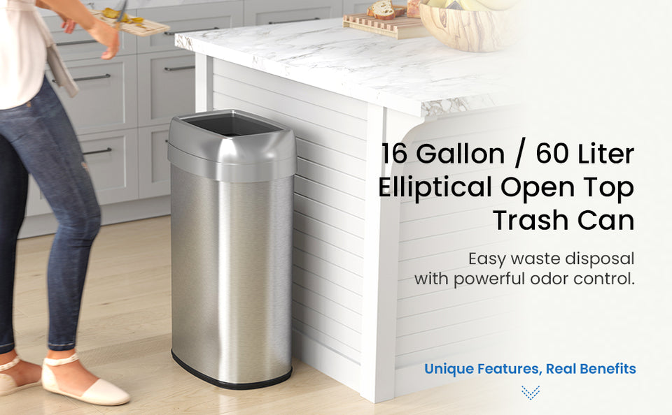 Itouchless 21 Gallon Commercial Grade Stainless Steel Dual-Deodorizer Open Top Rectangular Trash Can, Silver