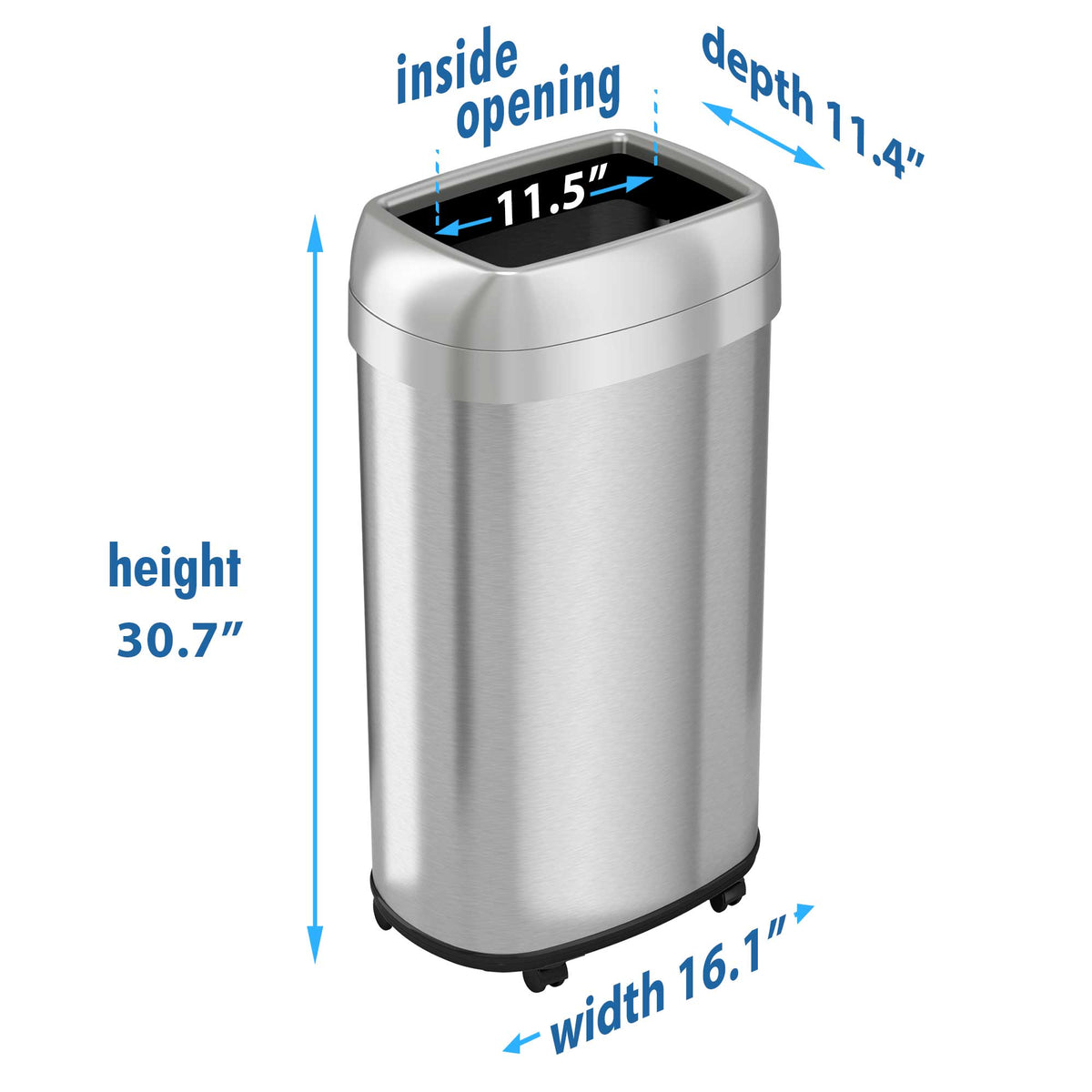 16 Gallon / 60 Liter Elliptical Open Top Trash Can with Wheels dimensions