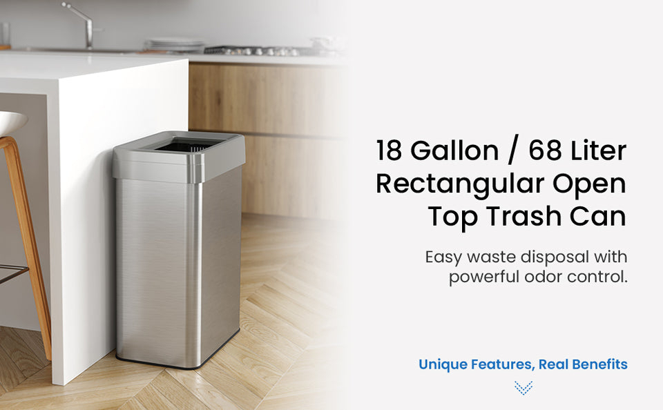 18 Gallon / 68 Liter Rectangular Open Top Trash Can – iTouchless Housewares  and Products Inc.