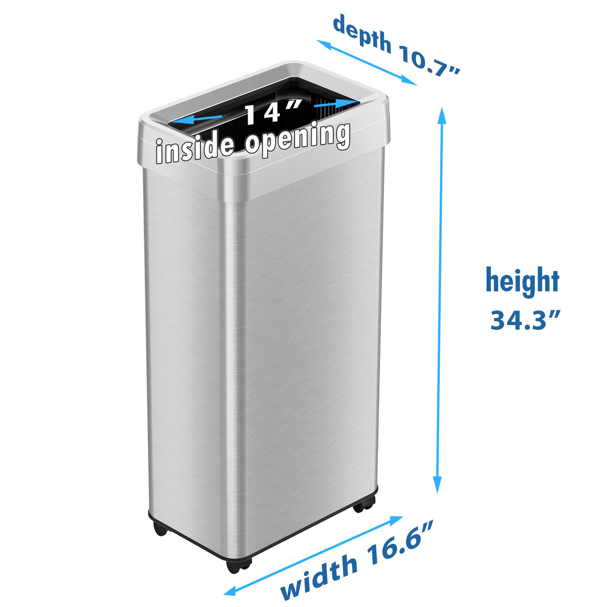 21 Gallon / 80 Liter Rectangular Open Top Trash Can with Wheels dimensions