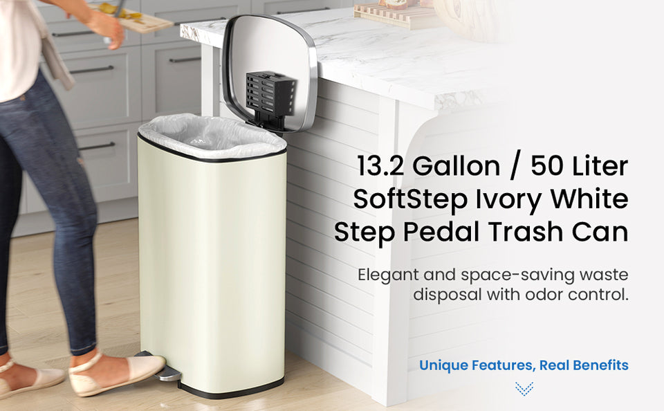 13.2 Gallon / 50 Liter SoftStep Ivory White Step Pedal Trash Can –  iTouchless Housewares and Products Inc.