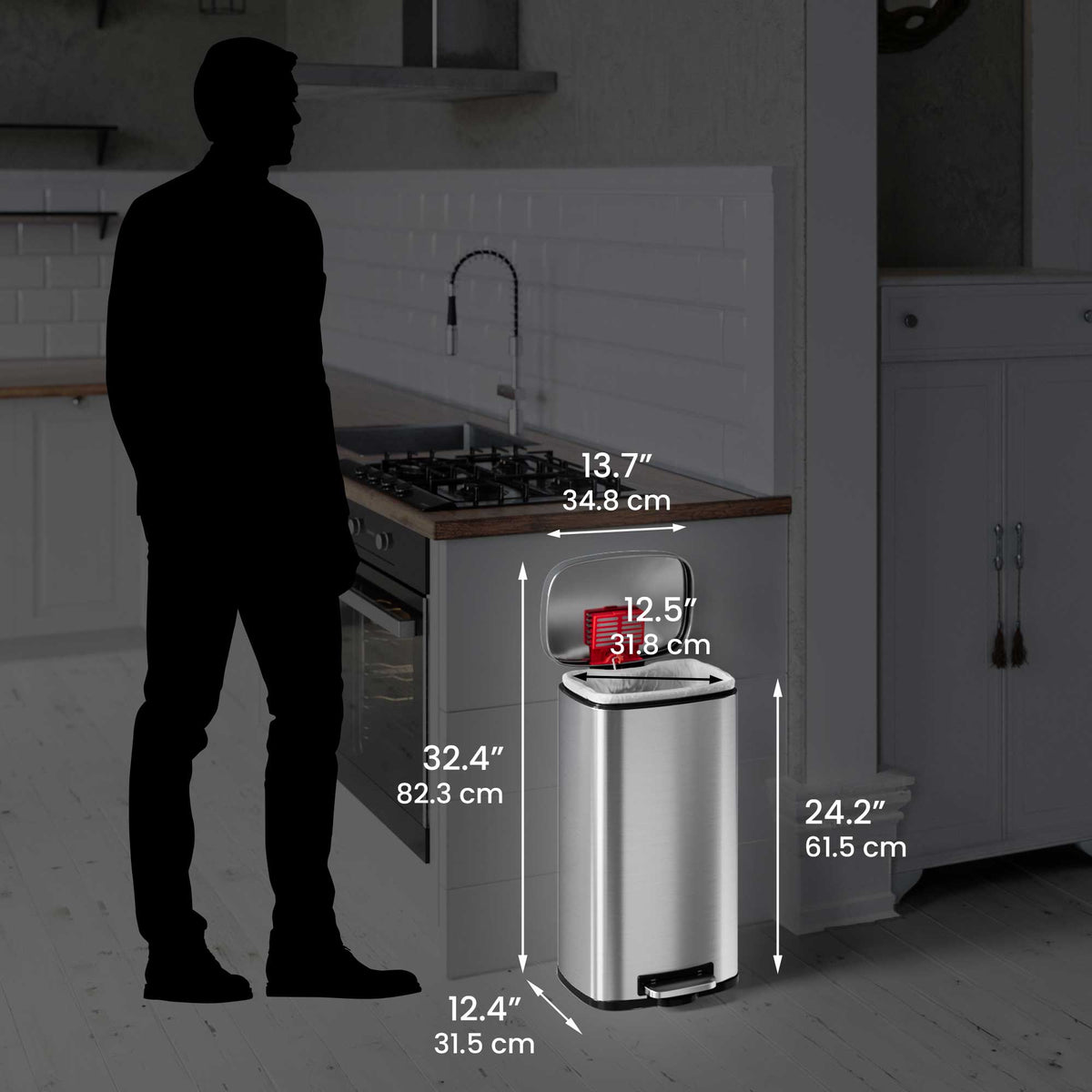 8 Gallon / 30 Liter SoftStep Step Pedal Trash Can dimensions