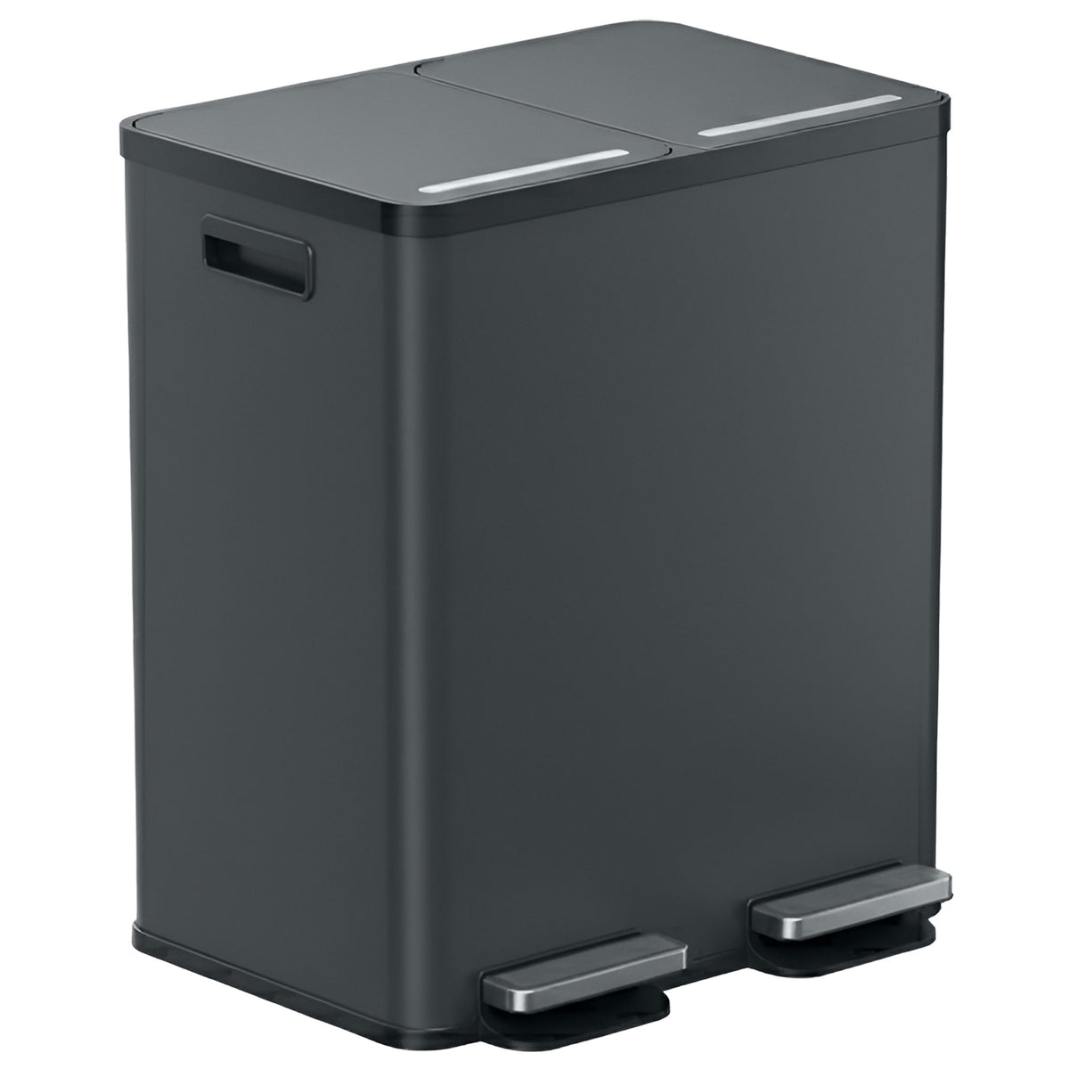 Main product image of the iTouchless PC60RSPGY 60 Liter (16 Gallon) dual compartment step trash can in gray stainless steel finish with two foot pedals.