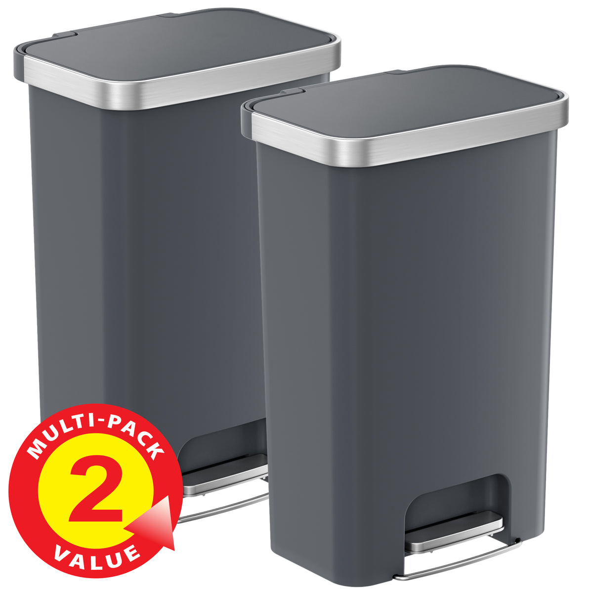 13.2 Gallon / 50 Liter SoftStep Prime Step Pedal Trash Can (Gray) - 2-PACK