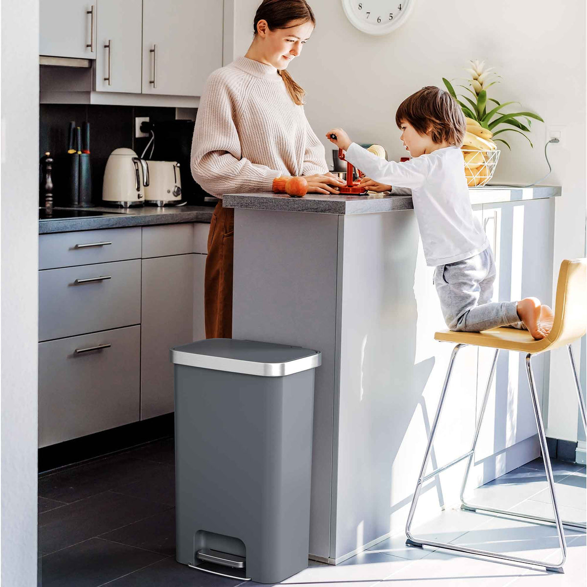 13.2 Gallon / 50 Liter SoftStep Prime Step Pedal Trash Can (Gray) in kitchen