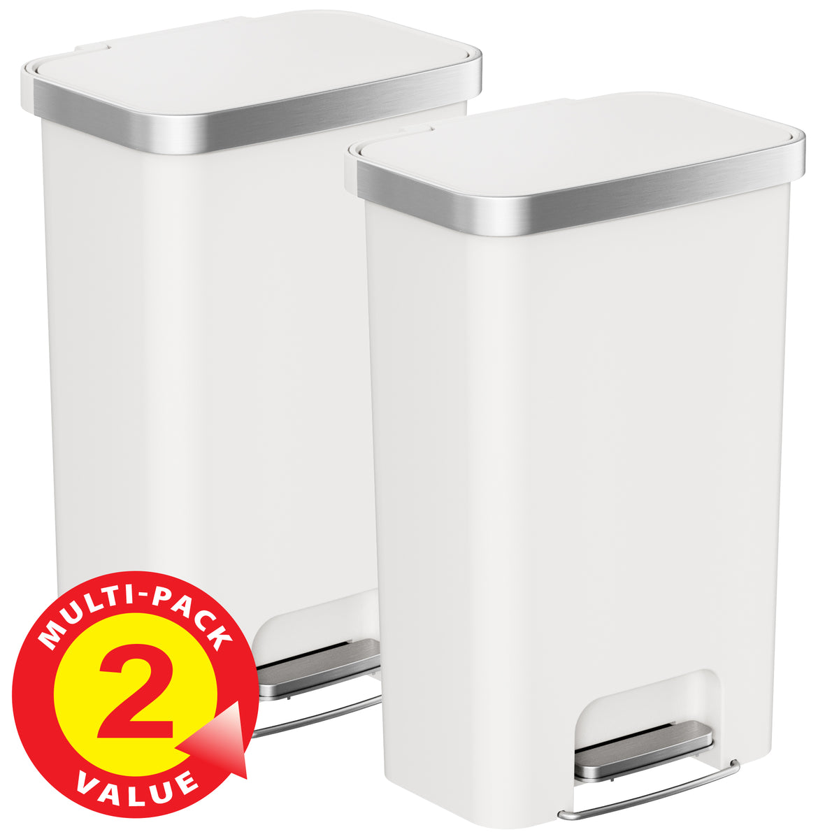 13.2 Gallon / 50 Liter SoftStep Prime Step Pedal Trash Can (White) - 2-PACK