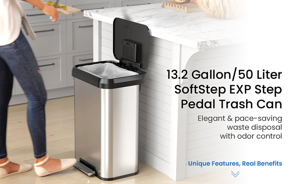 13.2 Gallon / 50 Liter SoftStep Ivory White Step Pedal Trash Can