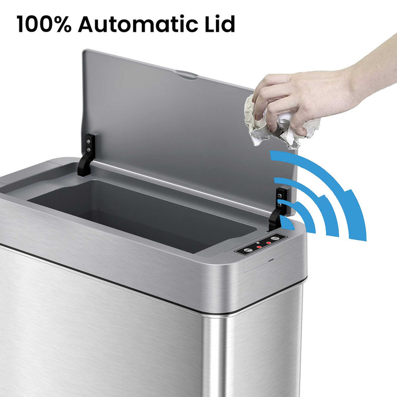 4 Gallon Stainless Steel Slim Sensor Trash Can (Right Side Lid Open) 100% Automatic Lid