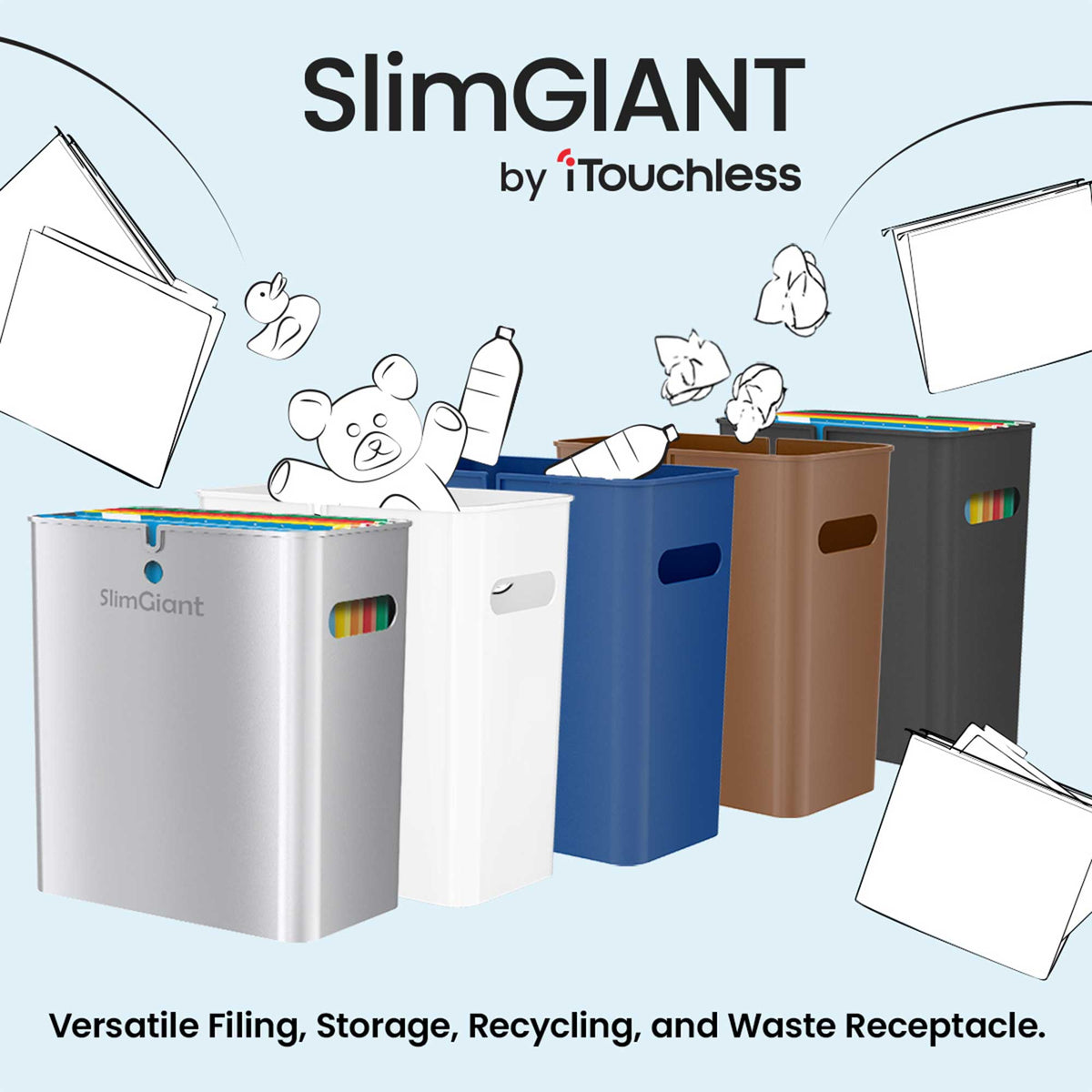 4.2 Gallon / 16 Liter SlimGiant Metallic Silver Wastebasket versatile storage bin