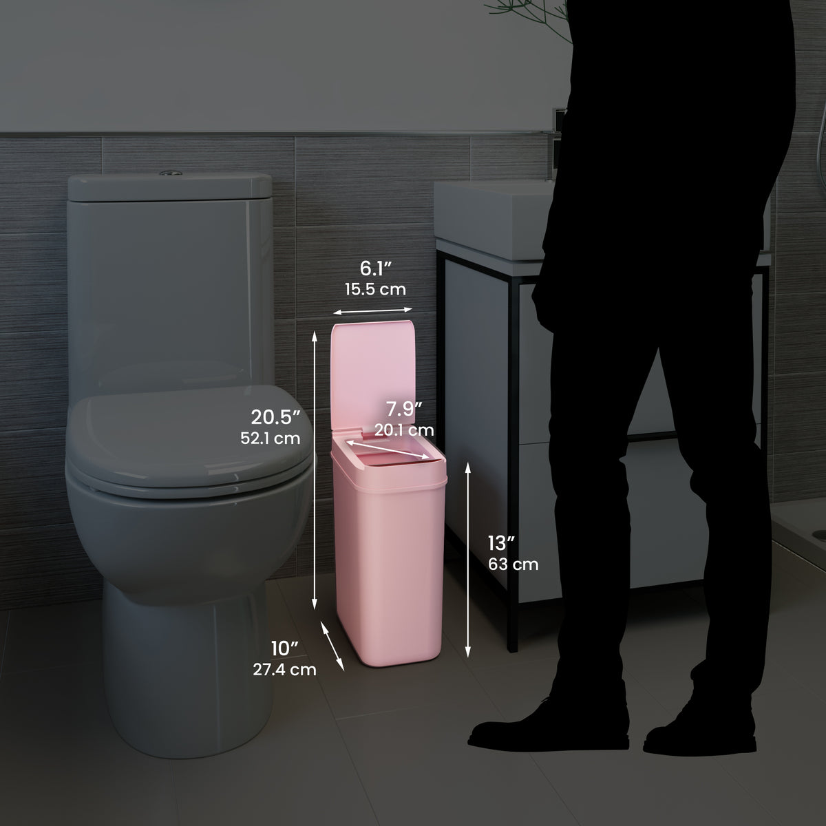 3 Gallon / 10 Liter Plastic Sensor Trash Can (Pink) dimensions