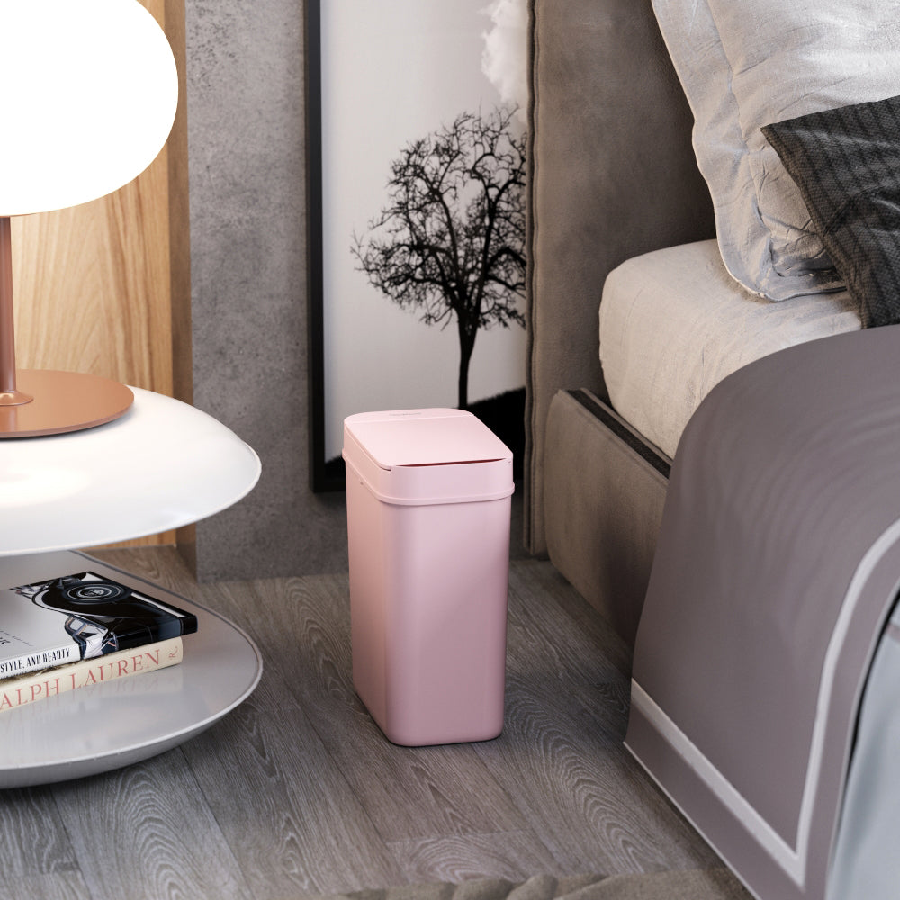 3 Gallon / 10 Liter Plastic Sensor Trash Can (Pink) in bedroom