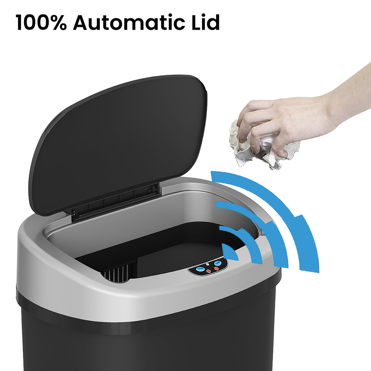 13 Gallon Oval Plastic Sensor Trash Can with AbsorbX Odor Filter 100% automatic lid