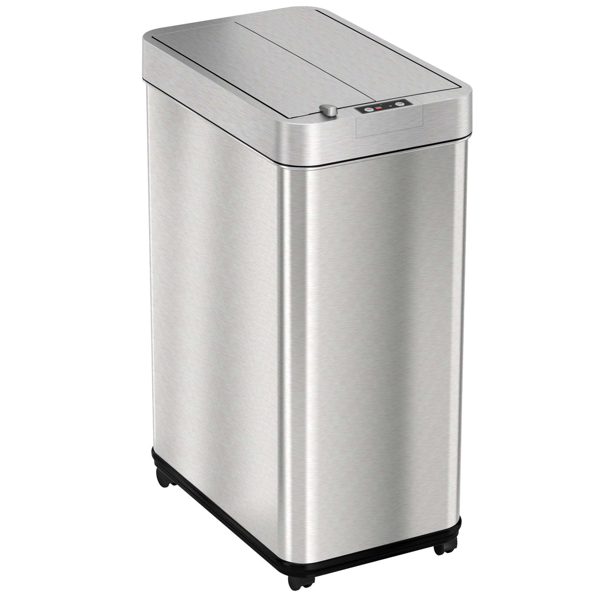 13 Gallon Stainless Steel Wings Lid Rolling Sensor Kitchen Trash Can with Wheels and Odor Filter