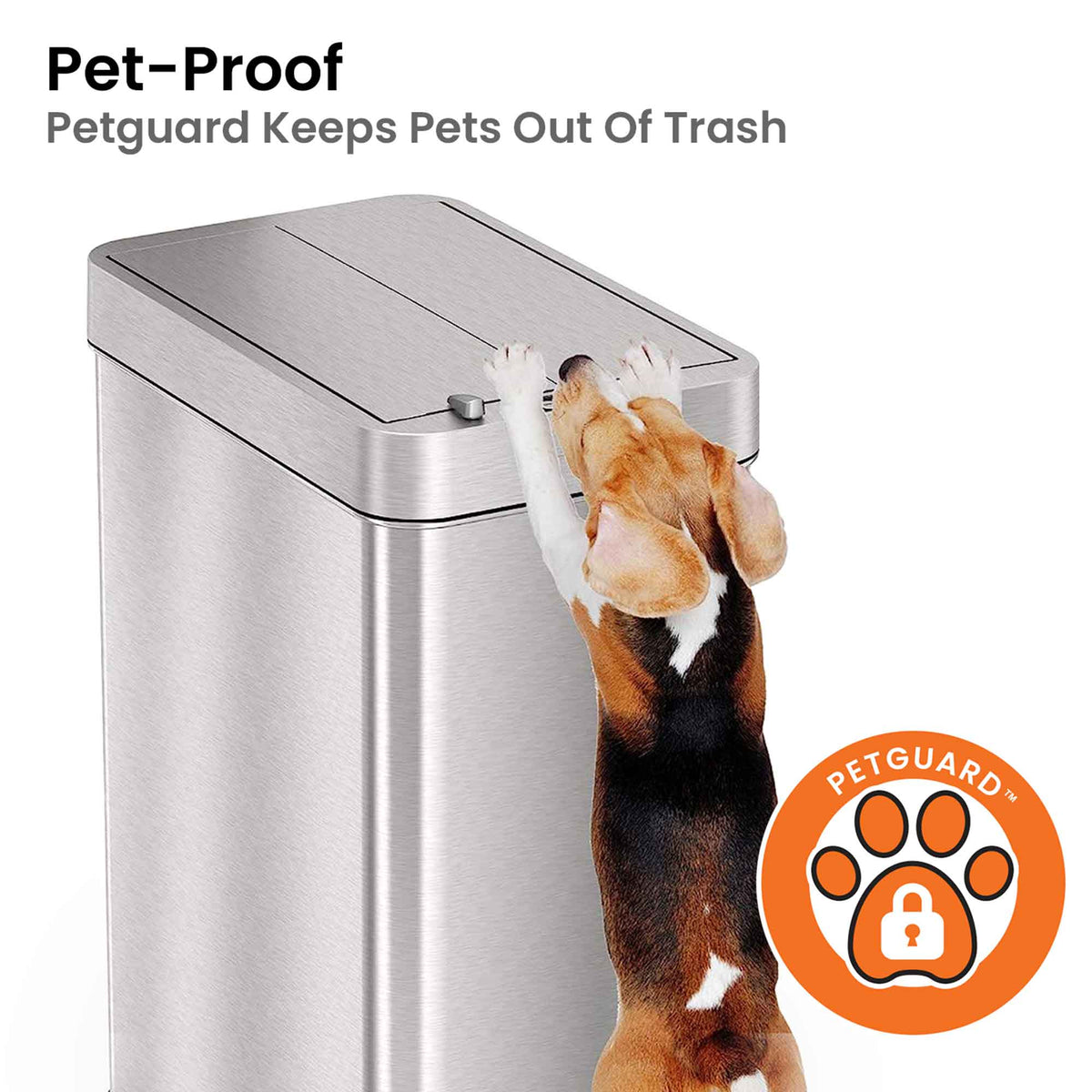 iTouchless 13 Gallon Stainless Steel Wings Lid Sensor Trash Can with Pet Lock and Odor Filter  Pet-Proof