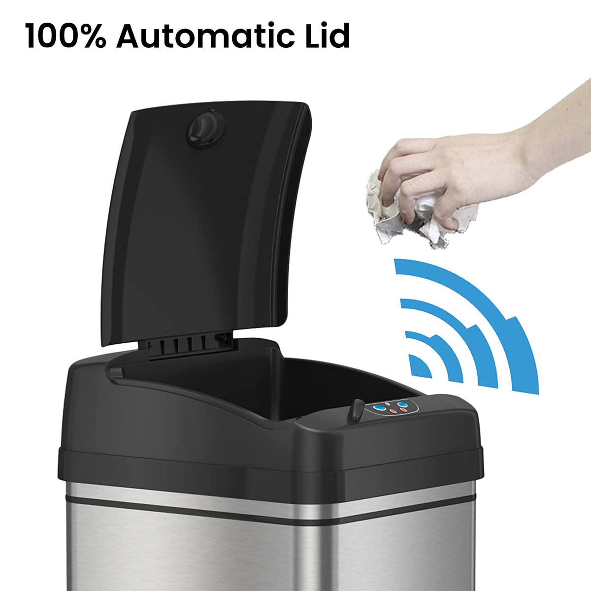 iTouchless DZT08PLM 8 Gallon Sensor Kitchen Trash Can with Wheels 100% automatic lid