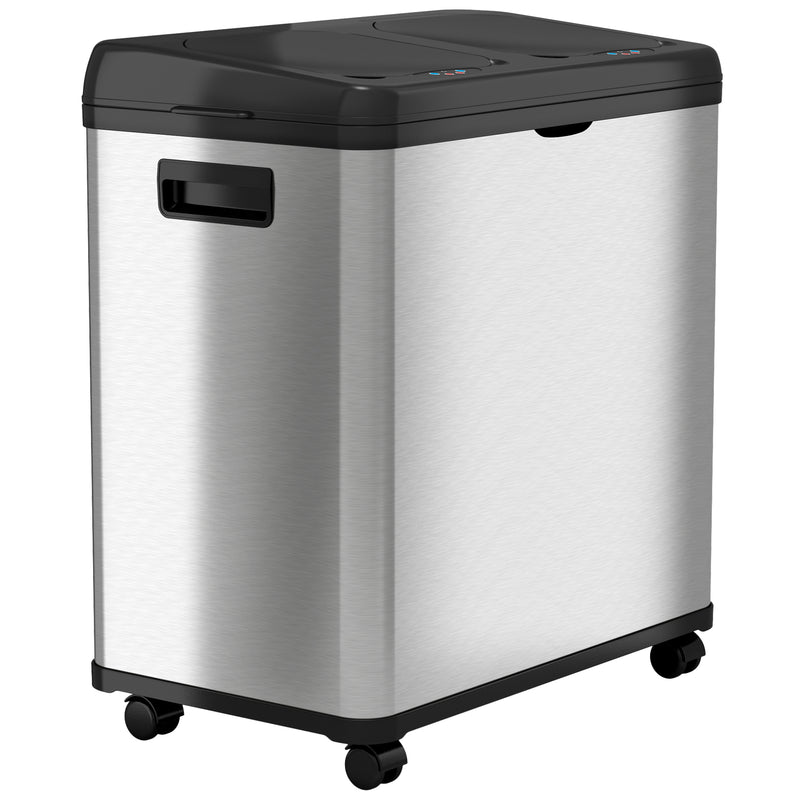 iTouchless 16 Gallon Dual-Compartment Stainless Steel Sensor Recycle Bin/Trash Can with Black Lid