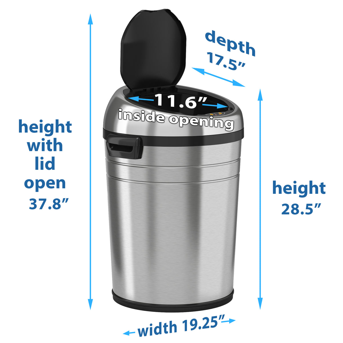 iTouchless 18 Gallon Sensor Trash Can with Wheels dimensions