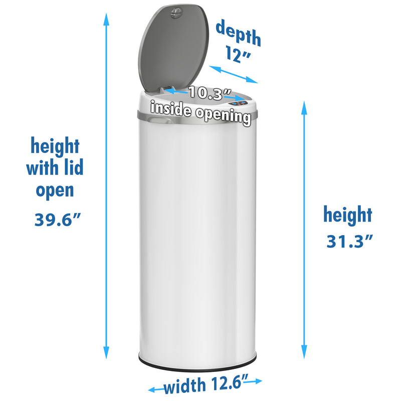 iTouchless 13 Gallon White Stainless Steel Sensor Trash Can with Odor Filter dimensions