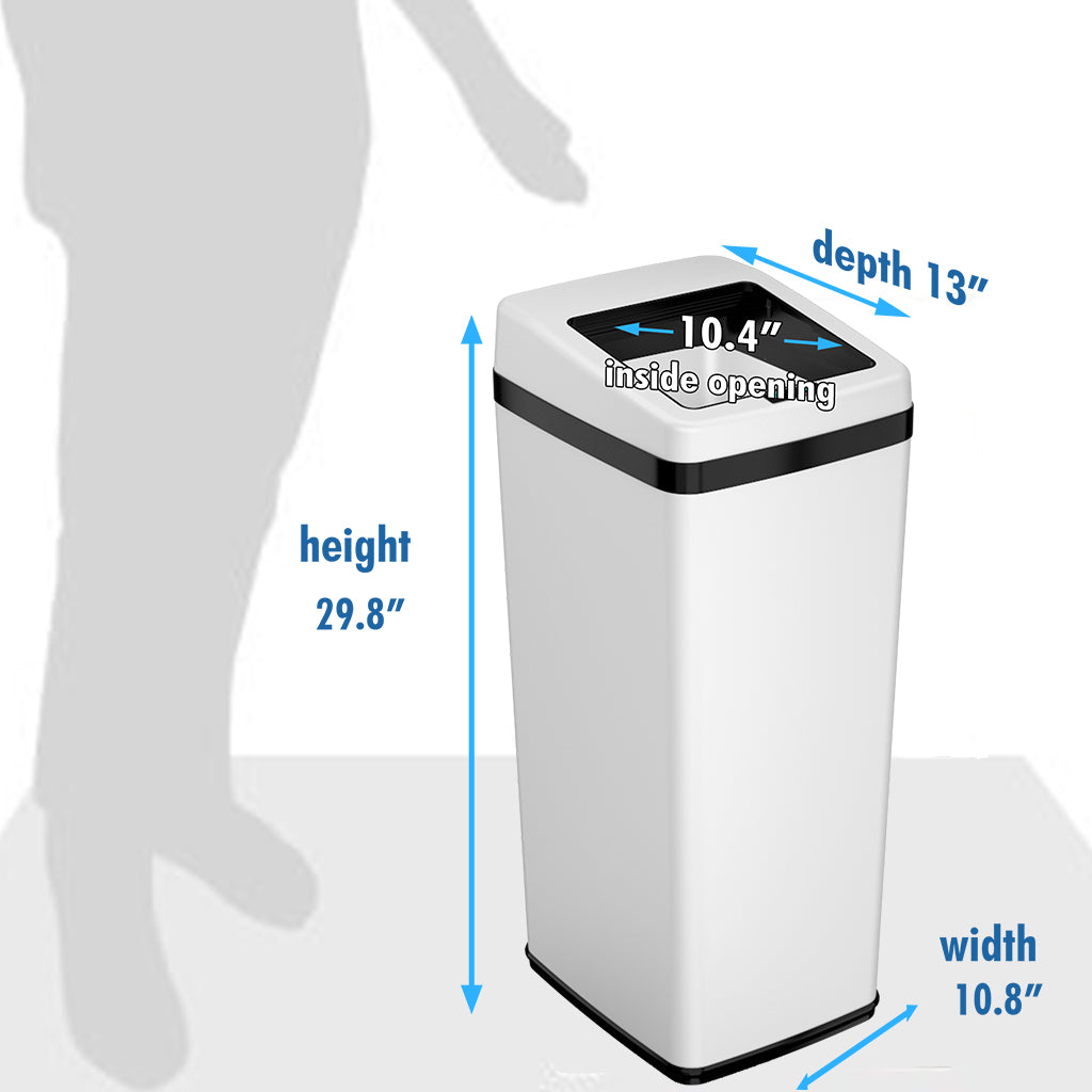 iTouchless 14 Gallon White Stainless Steel Sliding Lid Sensor Trash Can with Odor Filter dimensions