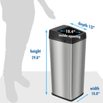 iTouchless 14 Gallon Stainless Steel Sliding Lid Sensor Trash Can with Odor Filter dimensions