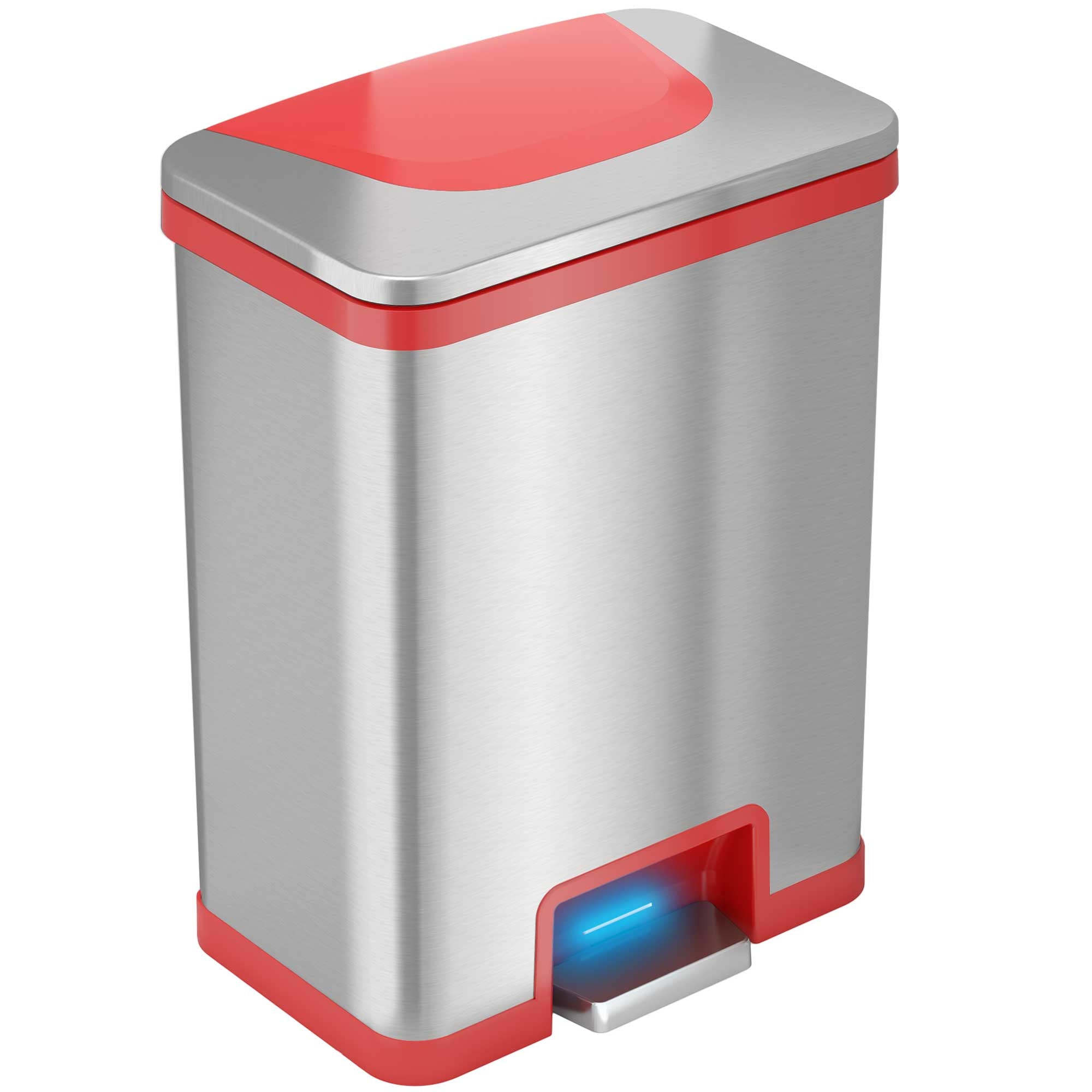 HGS 13 Gallon Touchless Trash Can, Red, Stainless Steel