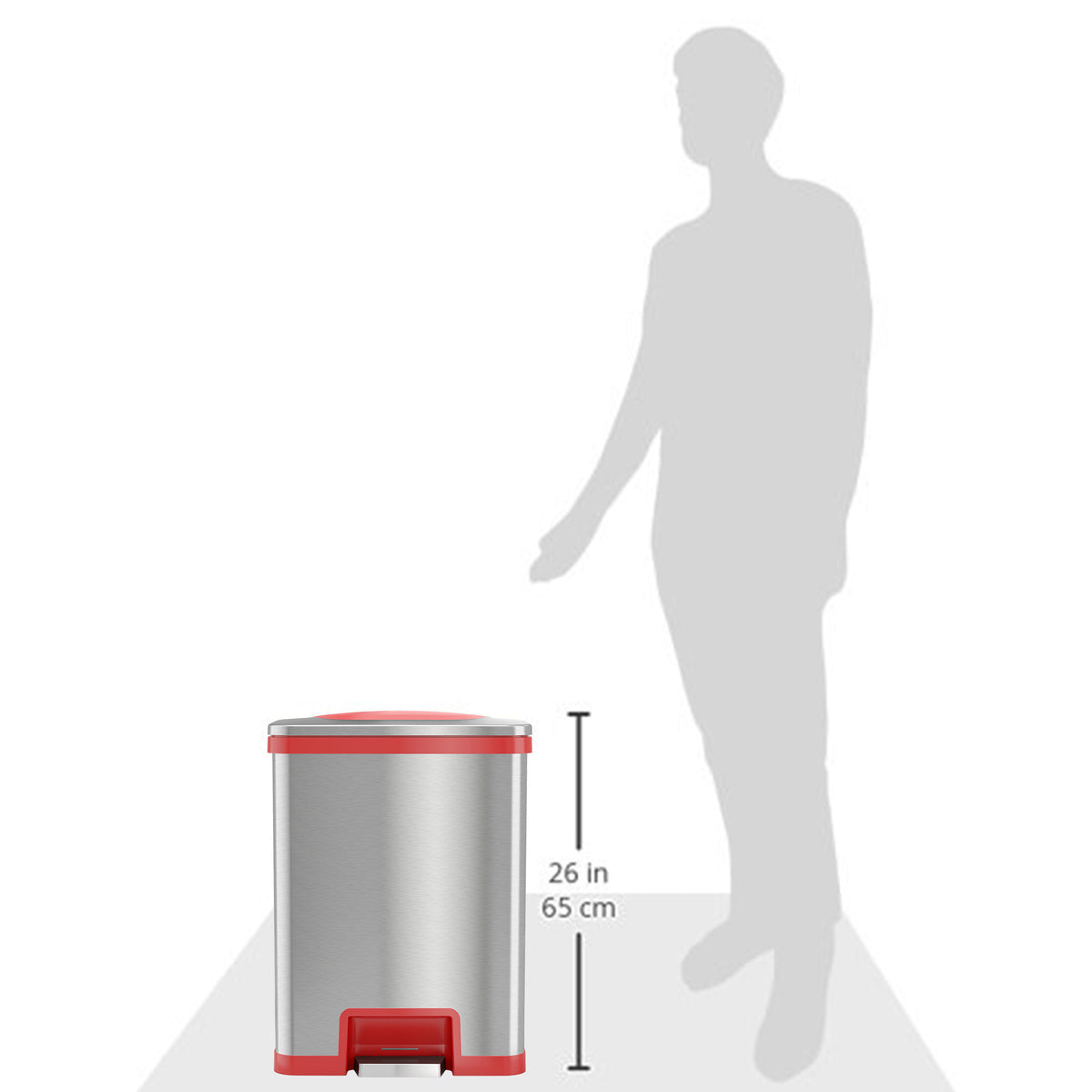 13 Gallon AutoStep Stainless Steel Pedal Sensor Trash Can (Red Trim) with Odor Filter dimensions