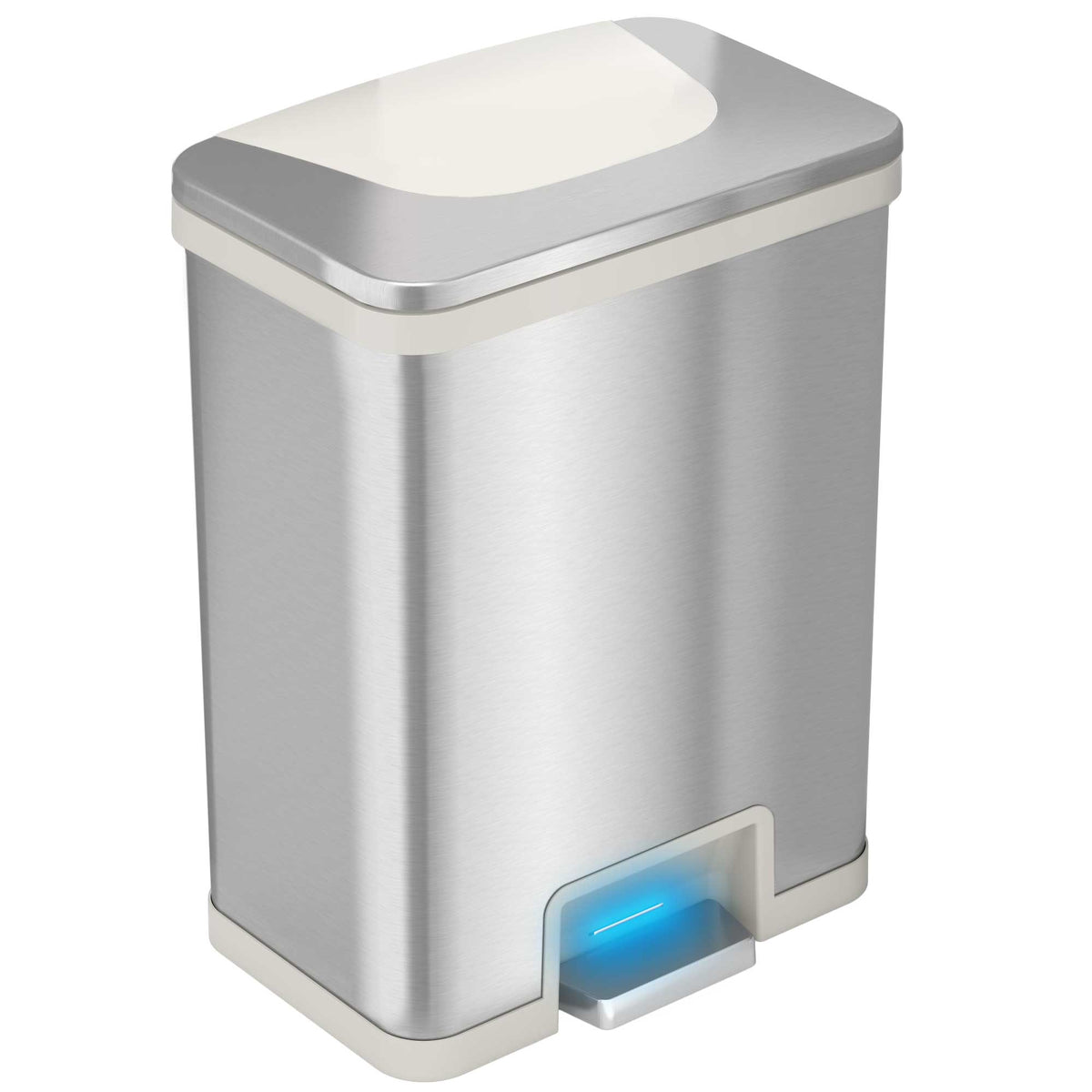 13 Gallon AutoStep Stainless Steel Pedal Sensor Trash Can (White Trim) 