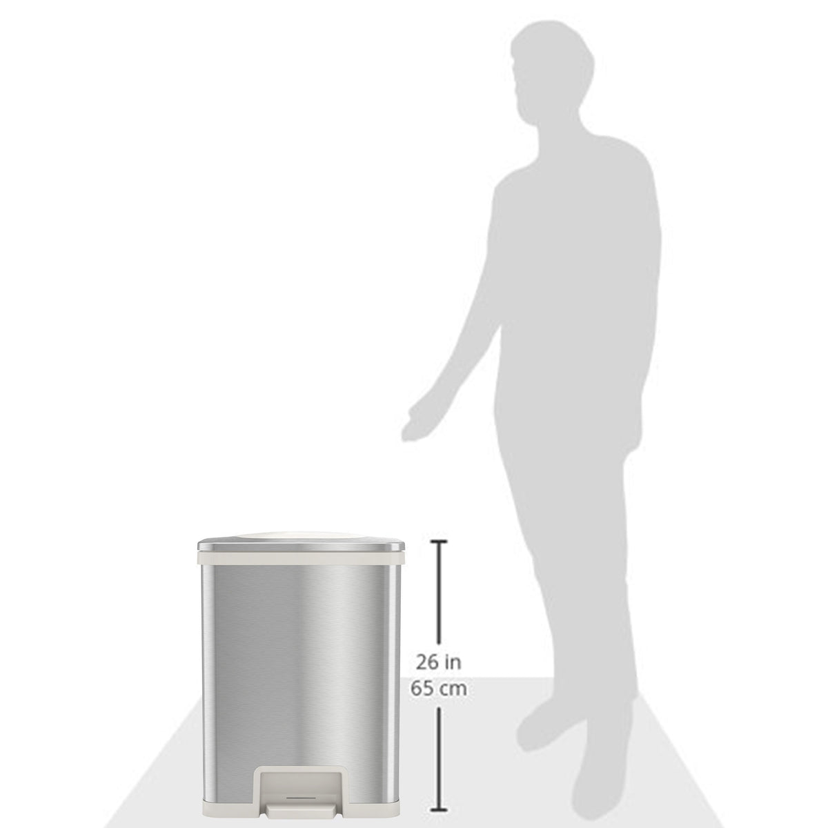 13 Gallon AutoStep Stainless Steel Pedal Sensor Trash Can (White Trim) dimensions