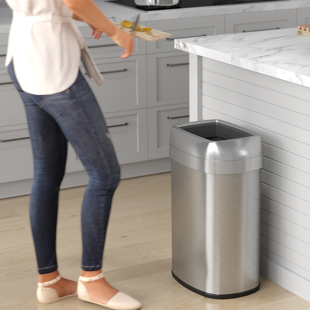 50 Liter / 13 Gallon Oval Open Top Stainless Steel Kitchen Trash Can w ...
