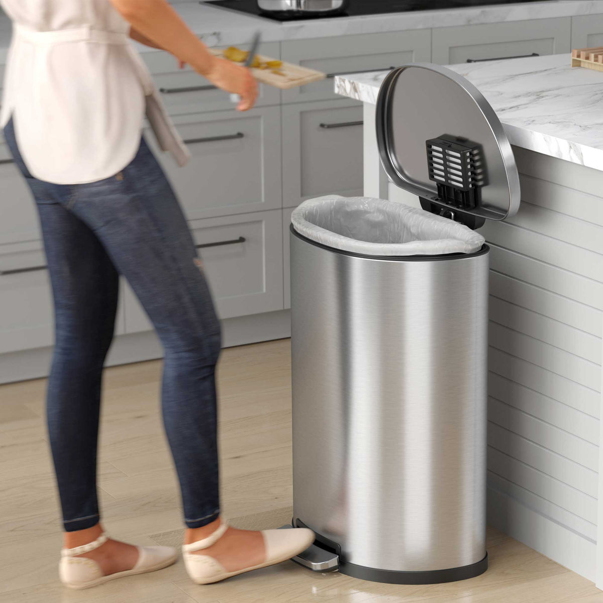 13.2 Gallon / 50 Liter SoftStep Semi-Round Step Pedal Trash Can in kitchen