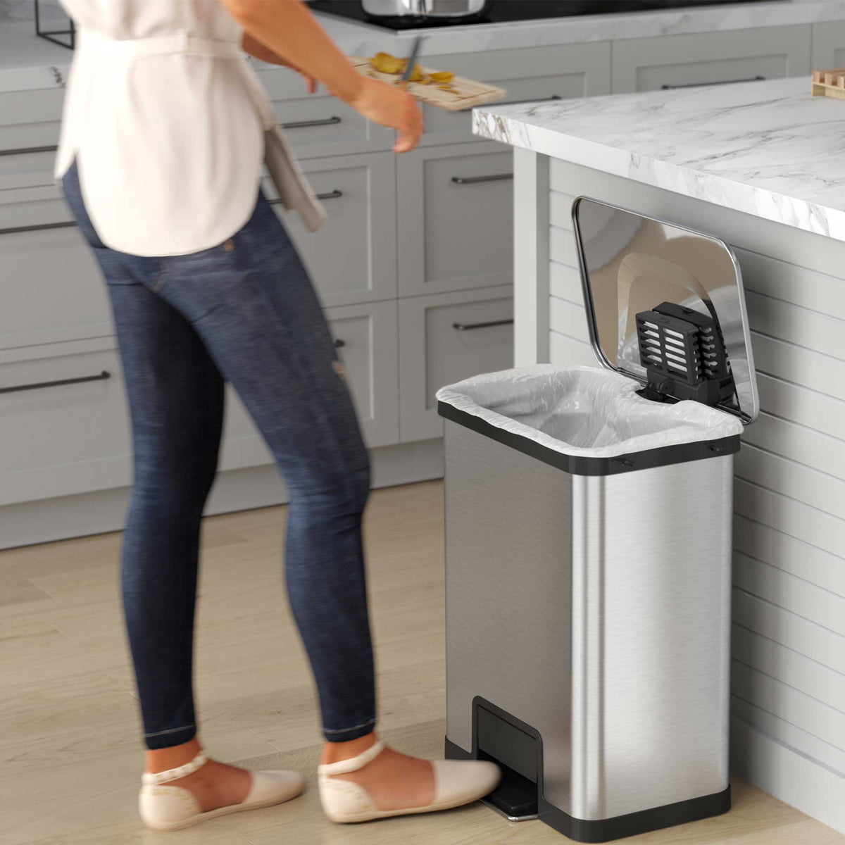 13 Gallon AirStep Step Pedal Trash Can in kitchen