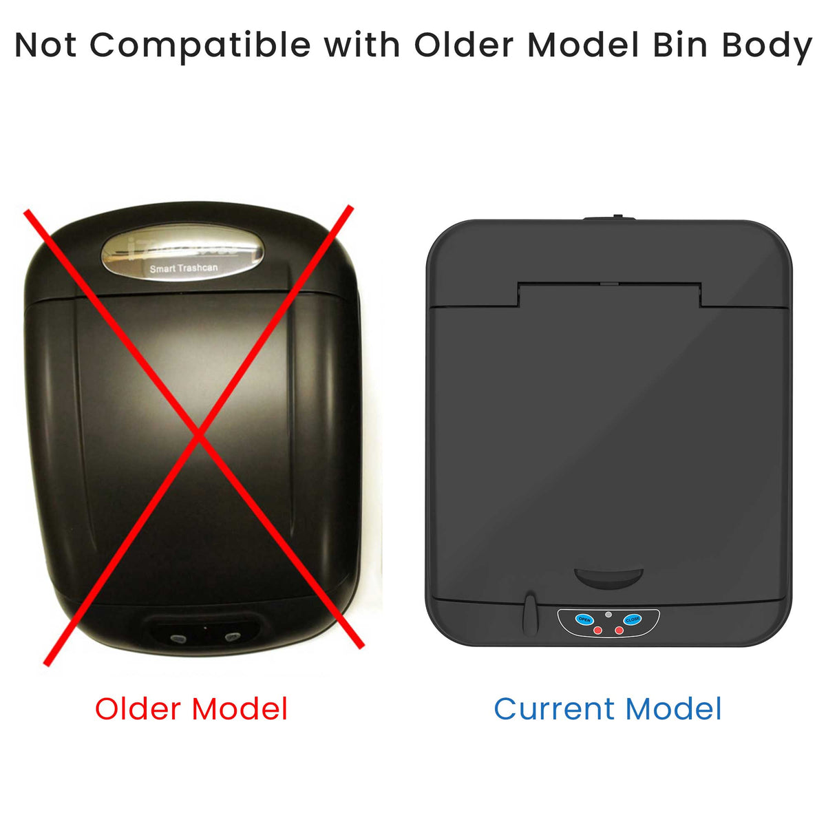 Not compatible with older model bin body; Older Model; Current Model