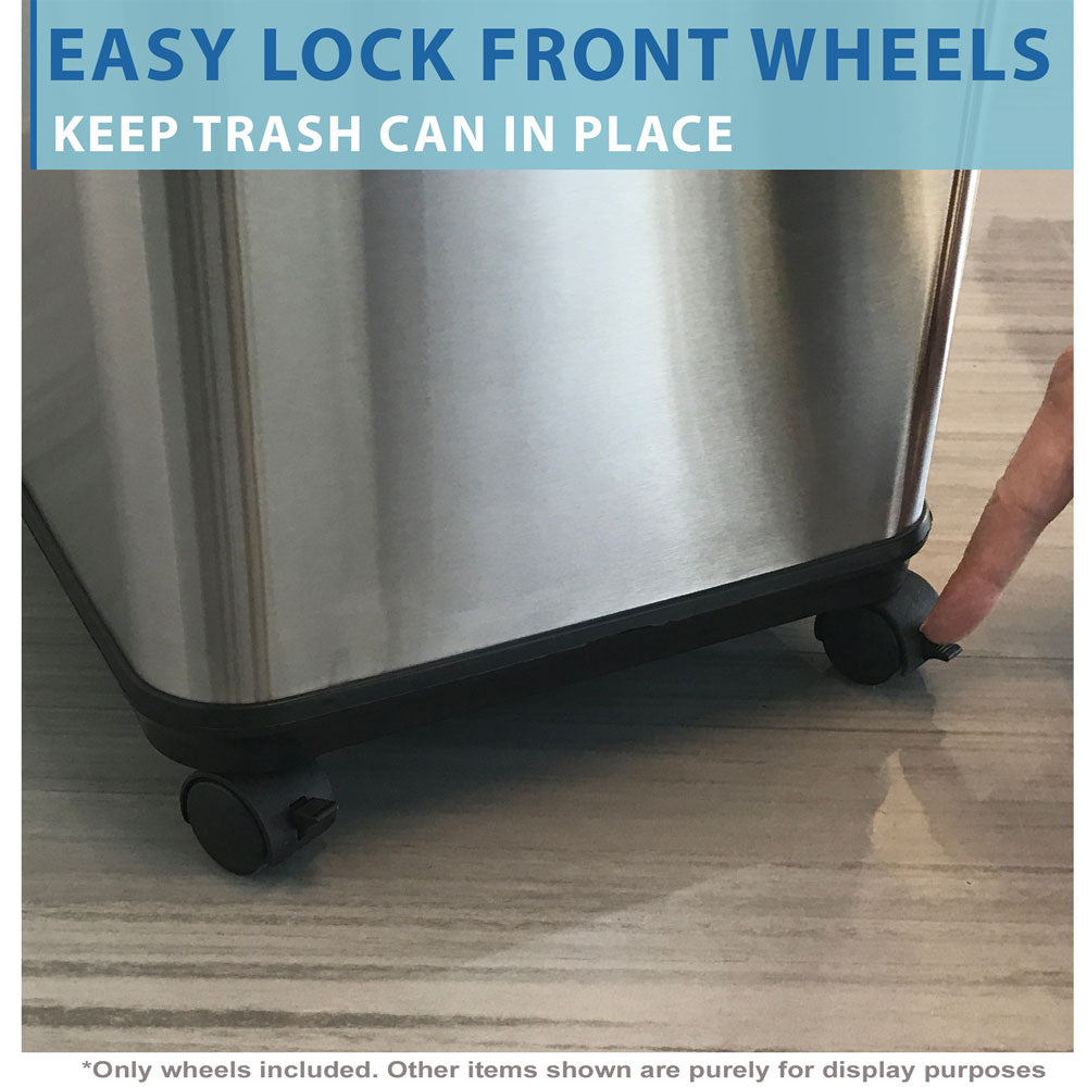 Easy lock front wheels keep trash can in place